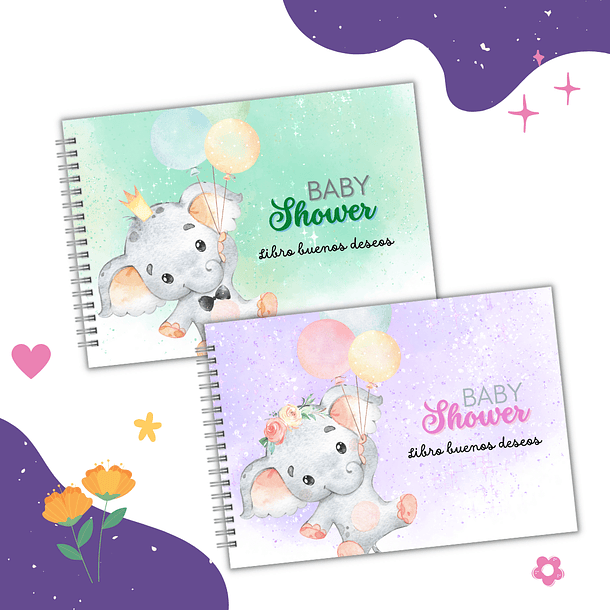 Libro buenos deseos baby shower elefante