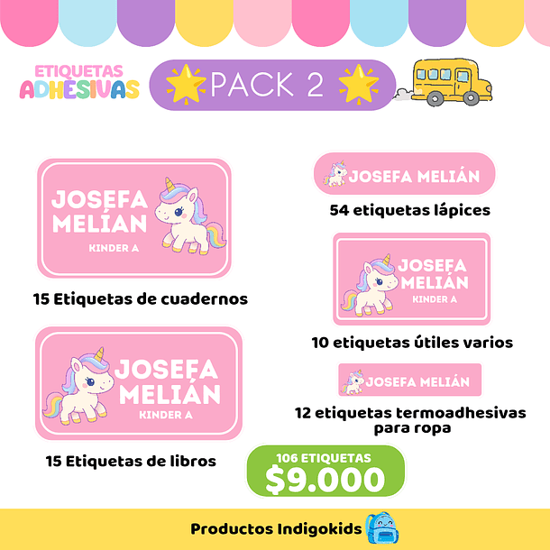 Pack 2 etiquetas escolares