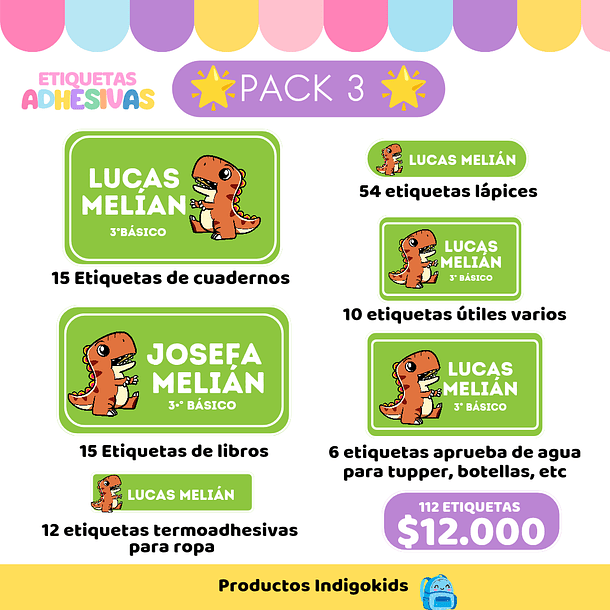 Pack 3 etiquetas escolares