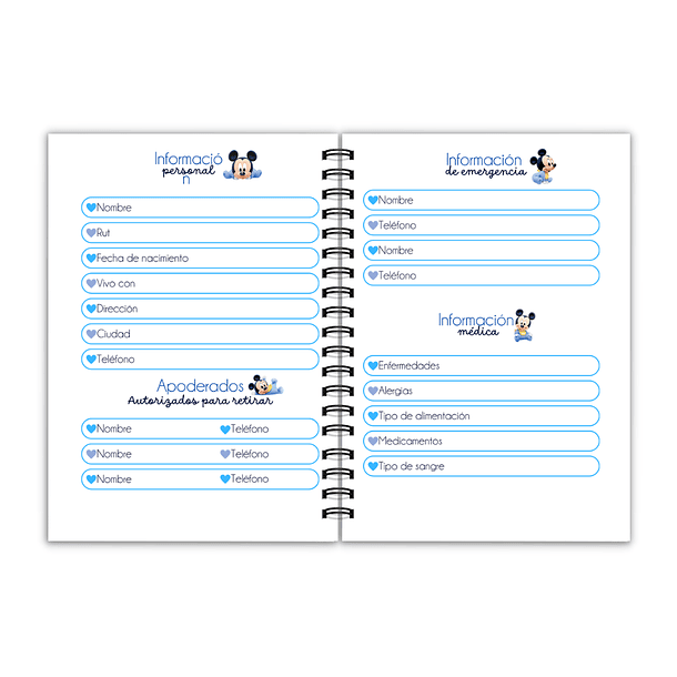 Libreta de comunicaciones sala cuna Mickey bebe 2