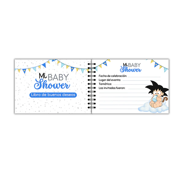 Libro de buenos deseos baby shower Gokú dragon ball 2