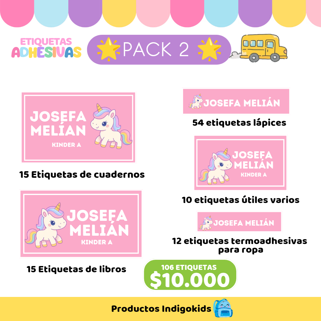 Pack 2 etiquetas escolares