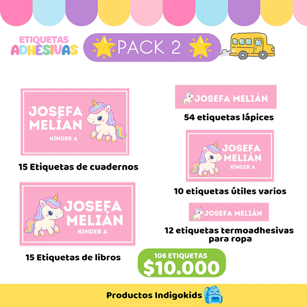 Pack 2 etiquetas escolares