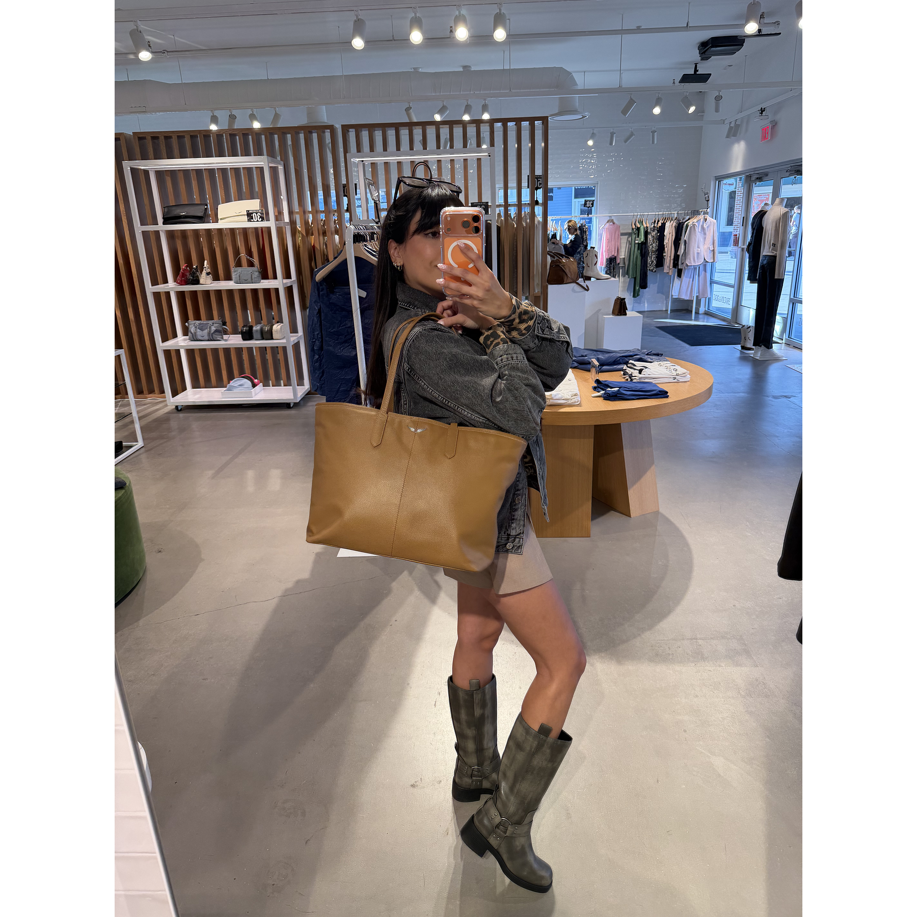 Tote Leather Mick Pebbled Camel