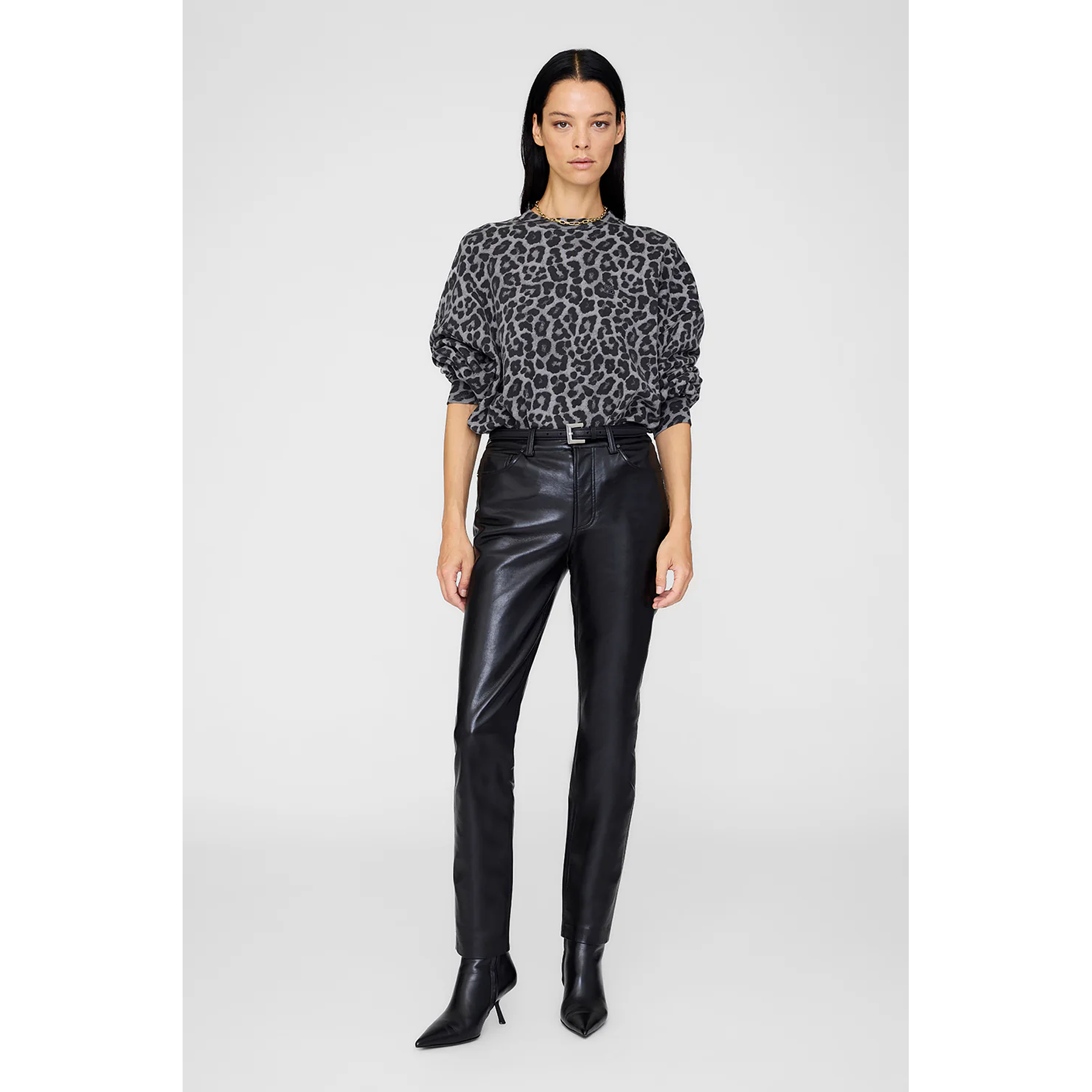 ANINE BING - MILES SWEATSHIRT GREY LEOPARD