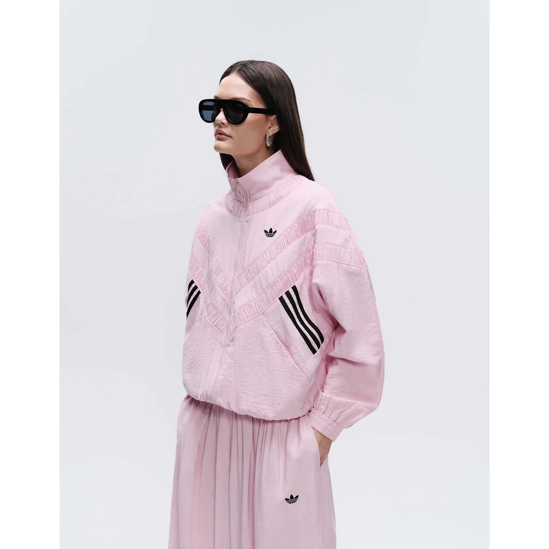 Adidas Originals track jacket with applique in pink nylon mix