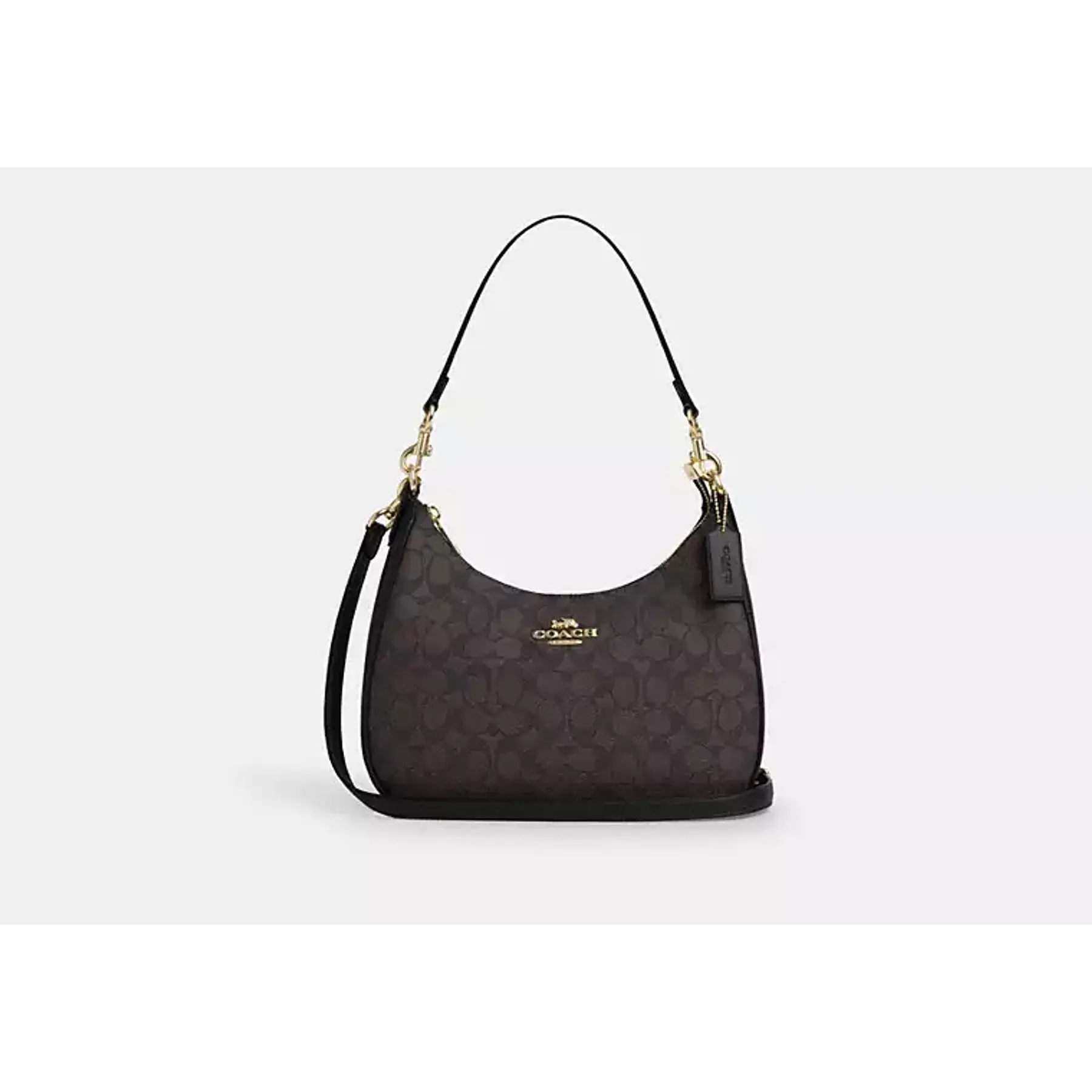 Coach - Teri Hobo Bag In Signature Canvas GOLD/WALNUT/BLACK