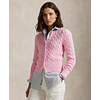 Women's Cable-Knit Cotton Crewneck Cardigan Sweater Pink