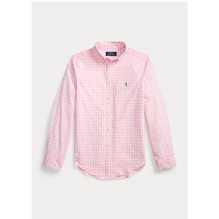 Gingham Cotton Poplin Shirt - Carmel Pink/White