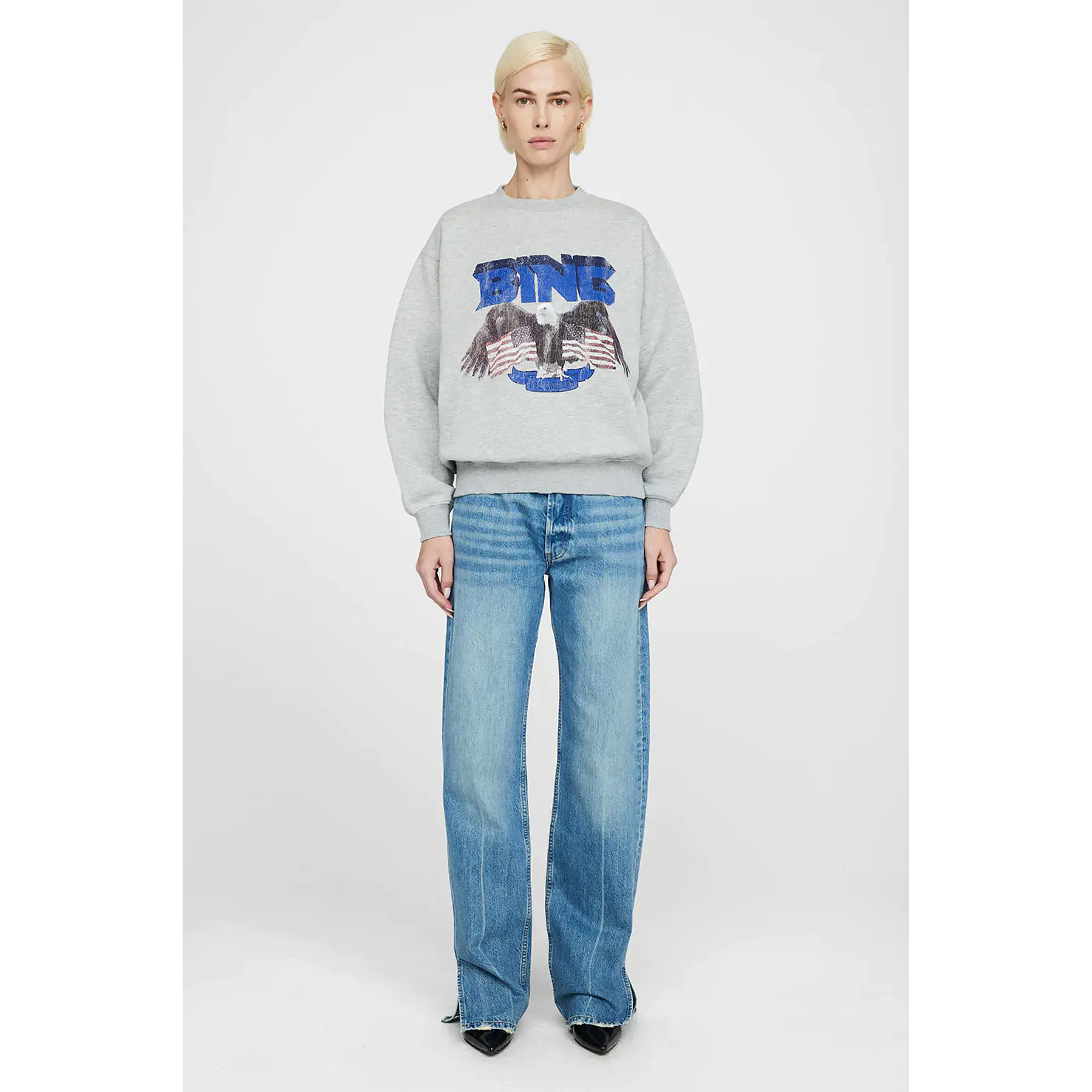 Anine Bing - Vintage Bing Sweatshirt in Heather Grey w/ Blue