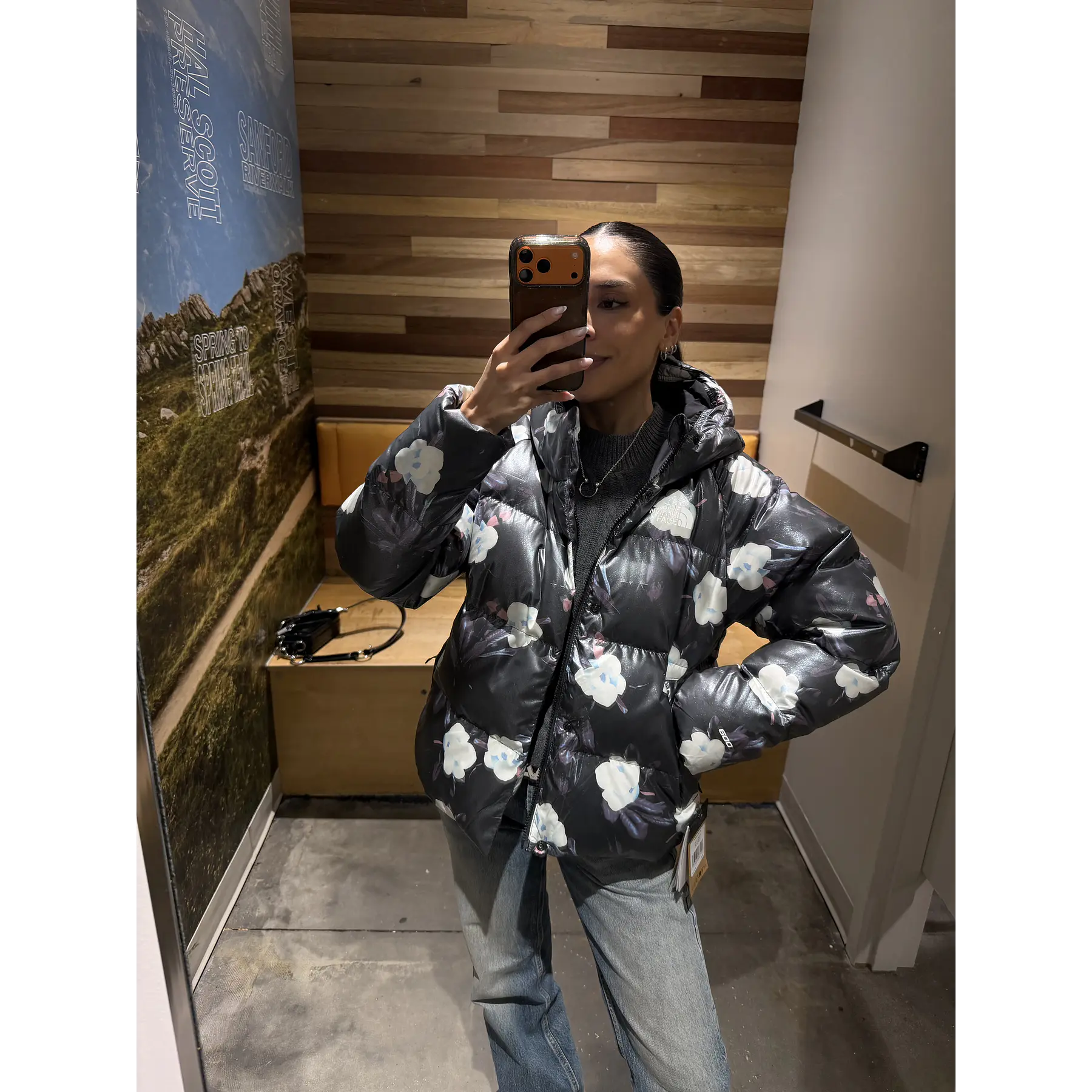 North Down Hooded Jacket, TNF Black Winter Flowers Print/Foil, 