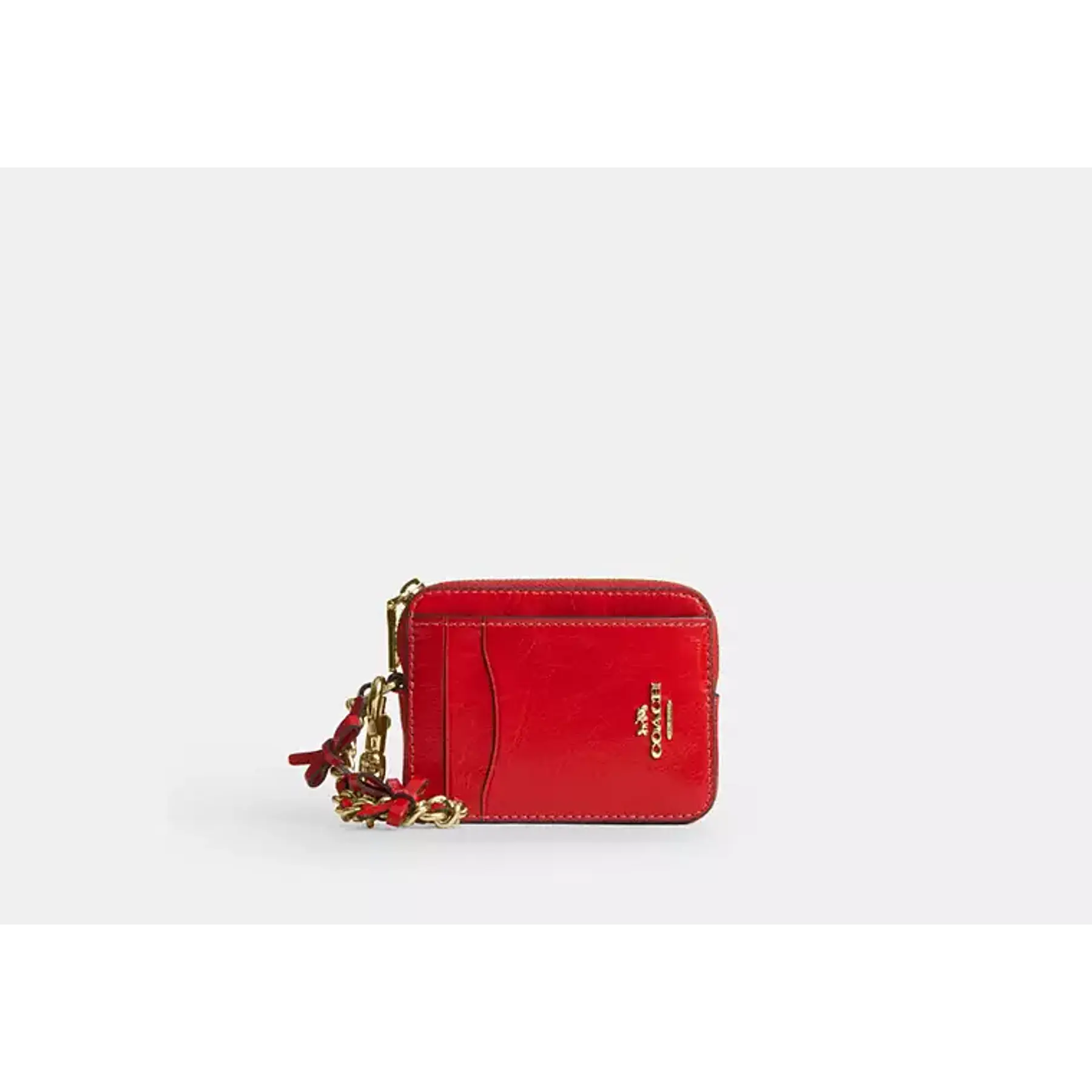 Zip Card Case With Bow Crinkle Leather/Gold/Bright Cherry