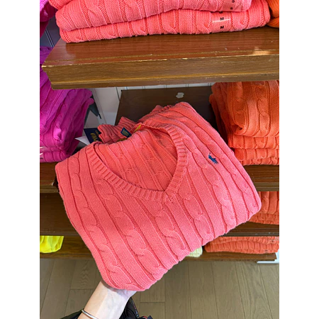 Sweater Trenzado Cuello V Ruby Coral