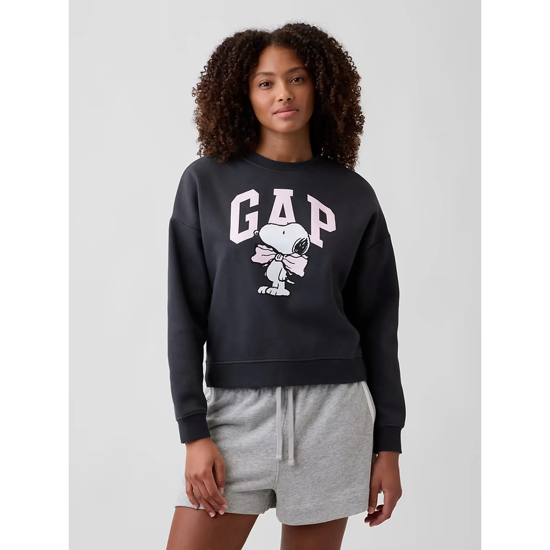 Wedge Crewneck Sweatshirt Peanuts Pink bow