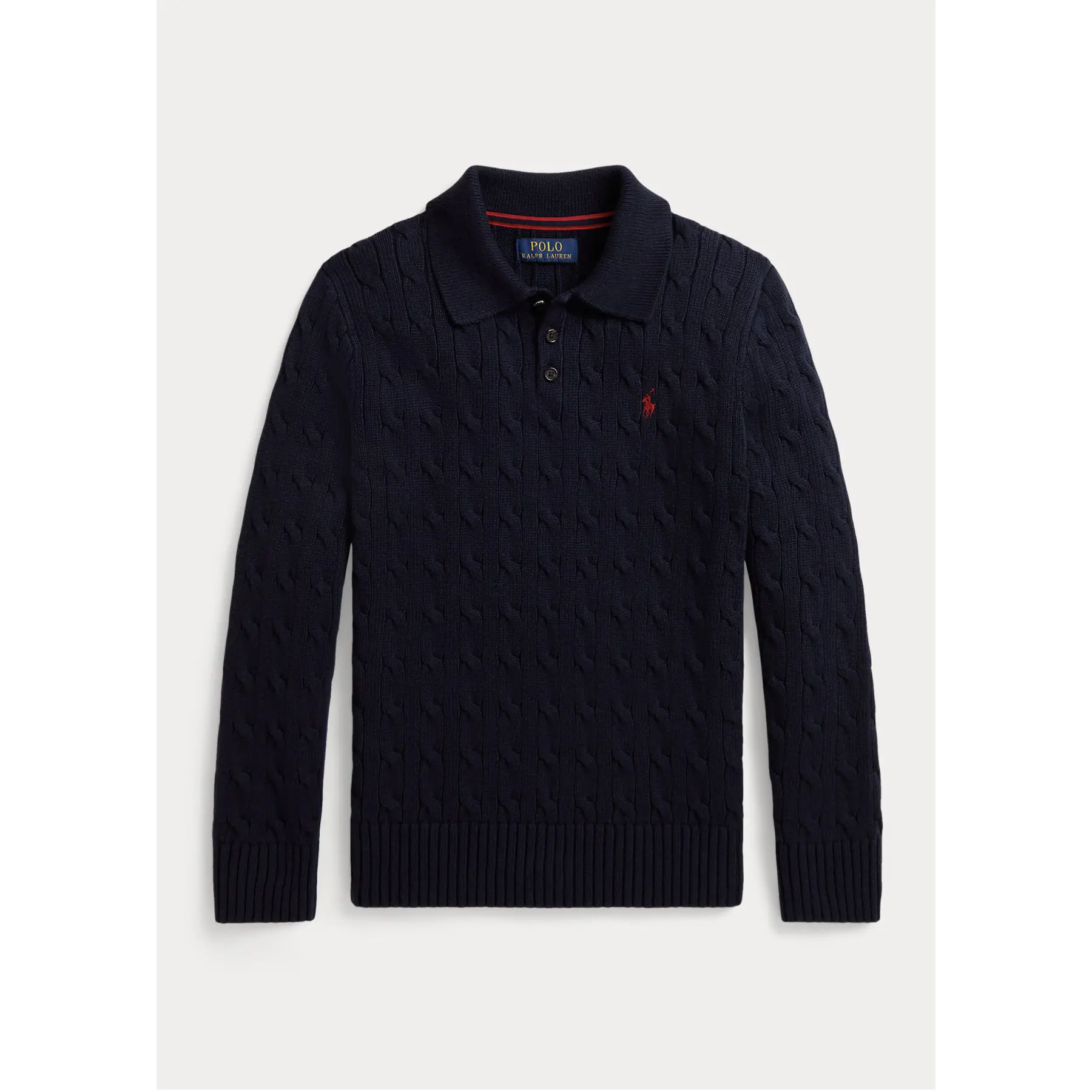 Polo - Big Boys Long Sleeve Cable Knit Polo Sweater Navy