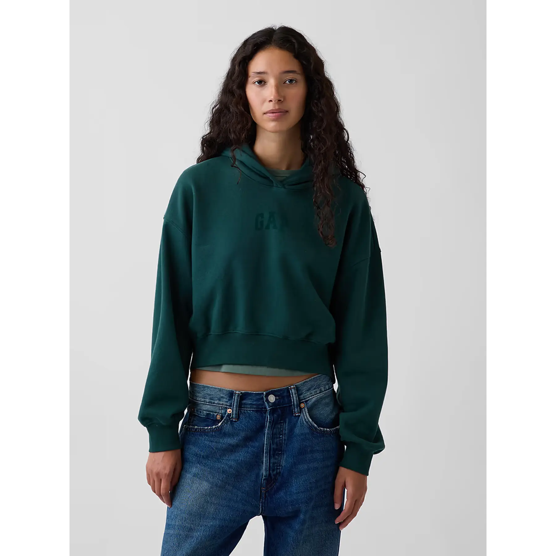 VintageSoft Crop Logo Hoodie Dark green