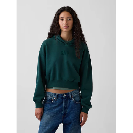 VintageSoft Crop Logo Hoodie Dark green