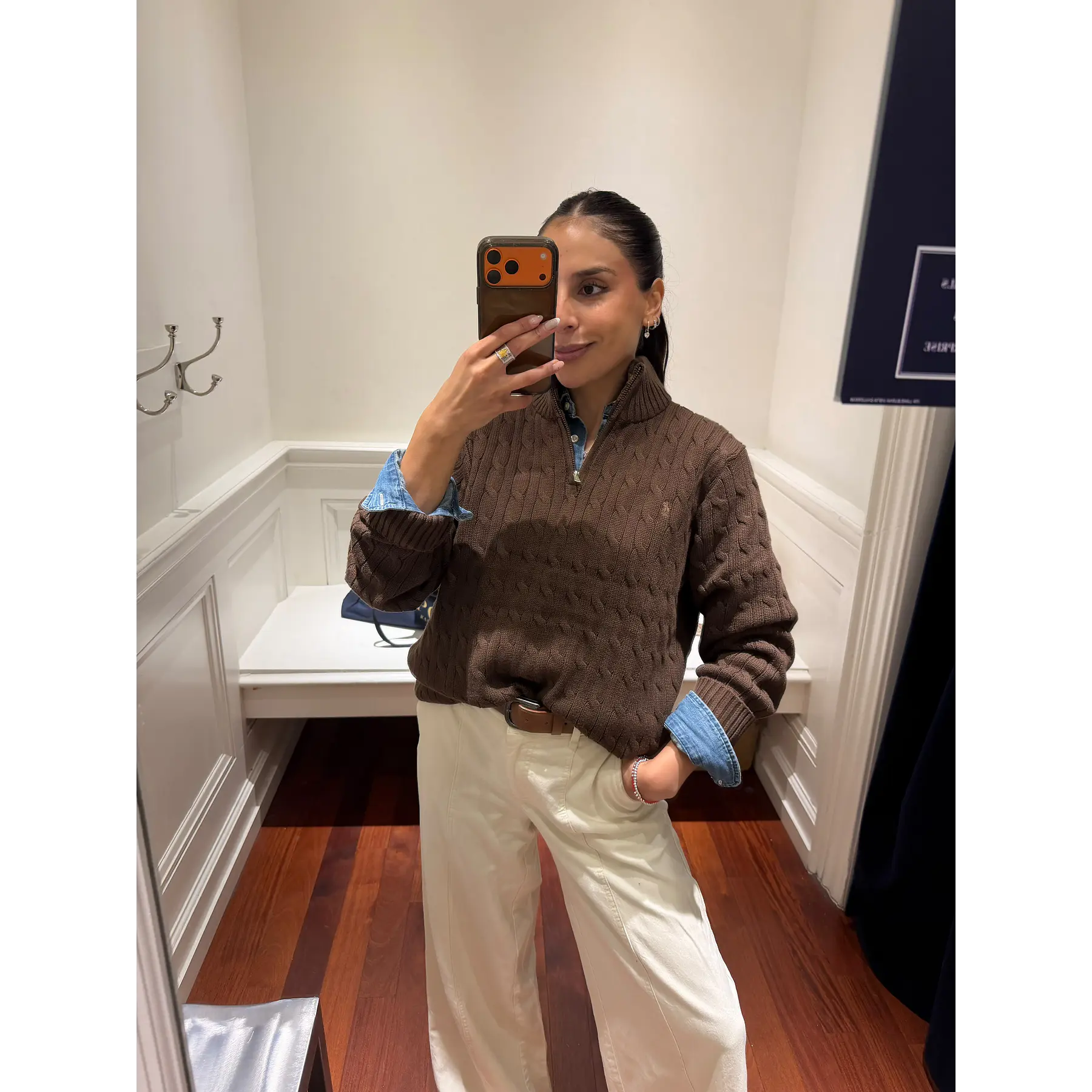 Cable-Knit Cotton Quarter-Zip Sweater Brown