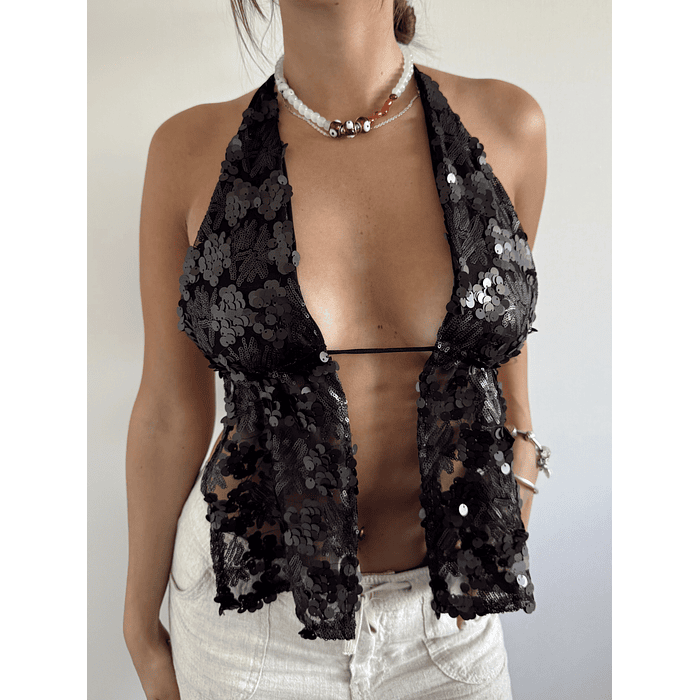Top Concordia lentejuelas glam negro 2