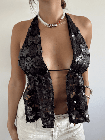 Top Concordia lentejuelas glam negro