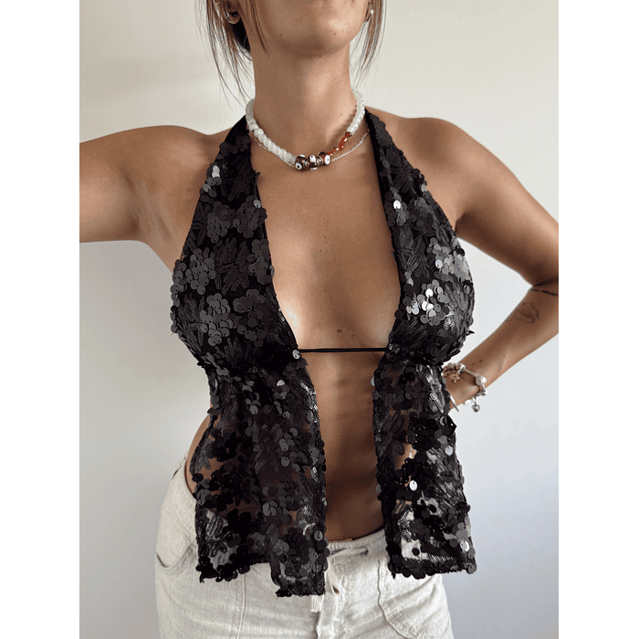 Top Concordia lentejuelas glam negro 1