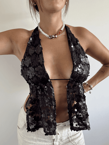 Top Concordia lentejuelas glam negro