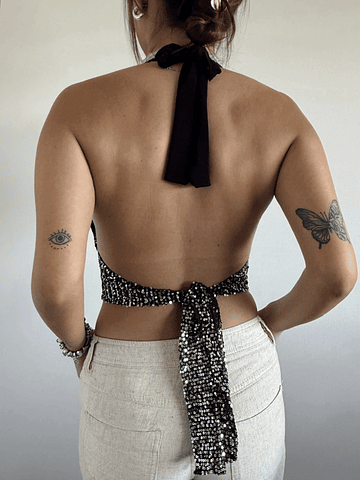 Top Palermo lentejuelas black silver