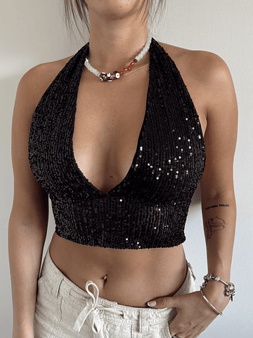 Top Palermo lentejuelas negro