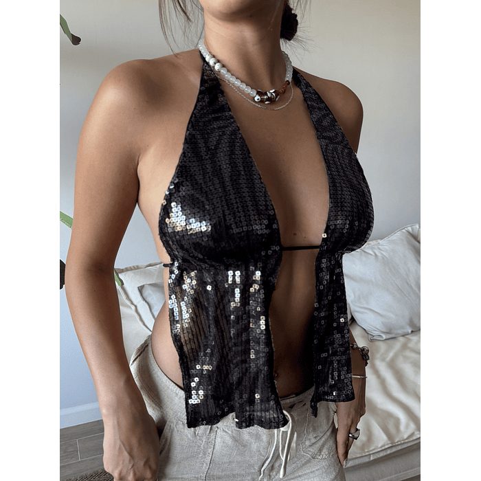 Top Concordia Lentejuelas transparente black 1