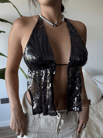 Top Concordia Lentejuelas transparente black