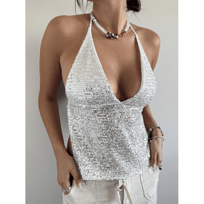 Top Biella Lentejuelas Blanco