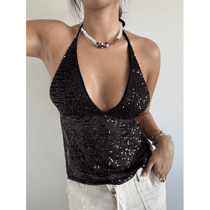 Top Biella Lentejuelas Negro