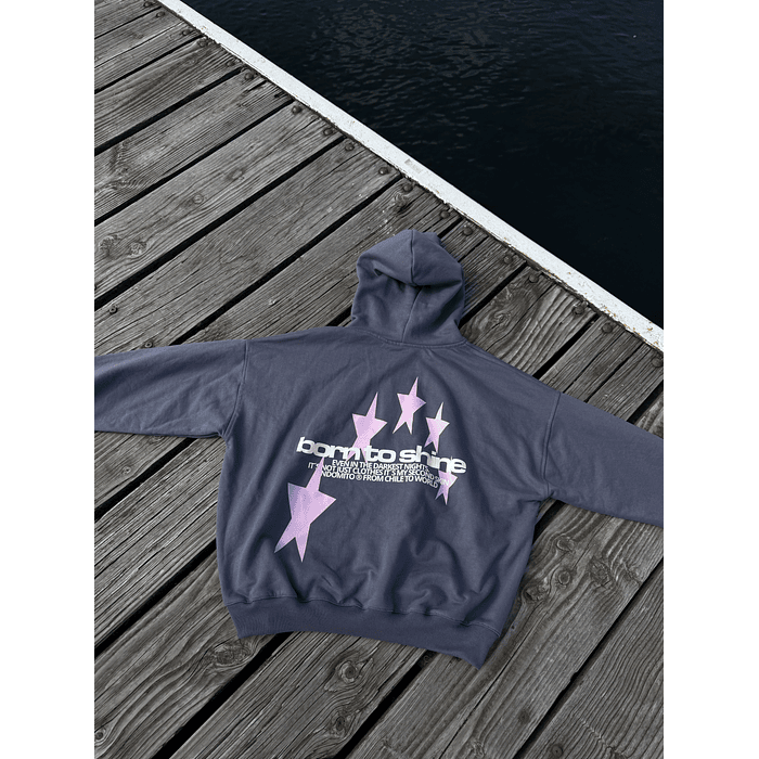 Hoodie Born to Shine ★★ Gris Rosa boxy fit  1