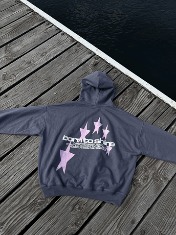 Hoodie Born to Shine ★★ Gris Rosa boxy fit 