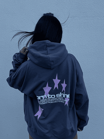 Hoodie Born to Shine ★★ Gris Rosa boxy fit 
