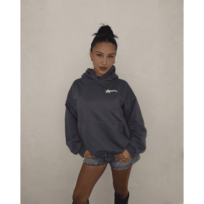 Hoodie Born to Shine ★★ Gris Rosa boxy fit  1