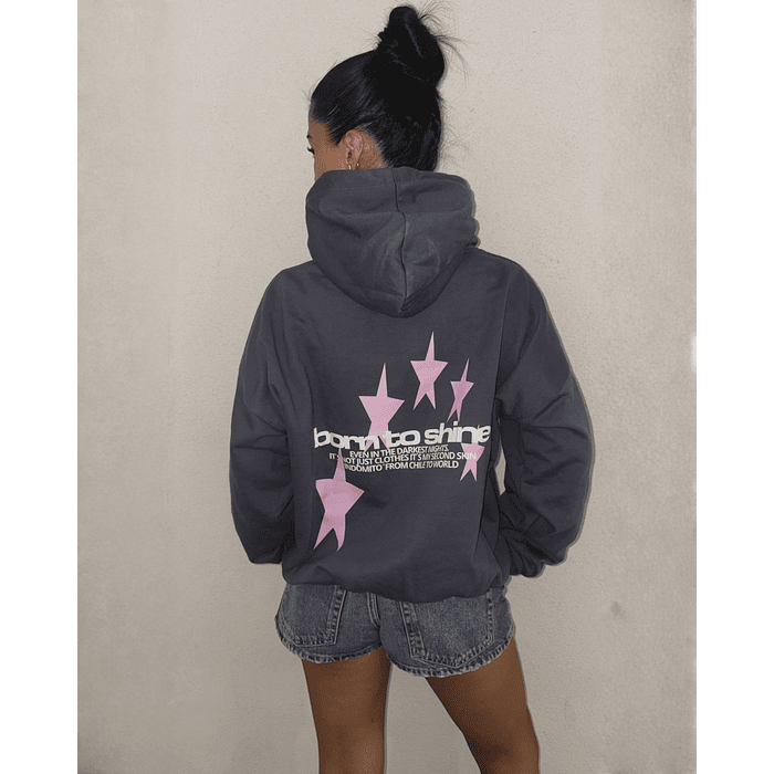 Hoodie Born to Shine ★★ Gris Rosa boxy fit  3