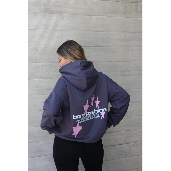 Hoodie Born to Shine ★★ Gris Rosa boxy fit  1