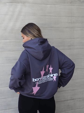 Hoodie Born to Shine ★★ Gris Rosa boxy fit 