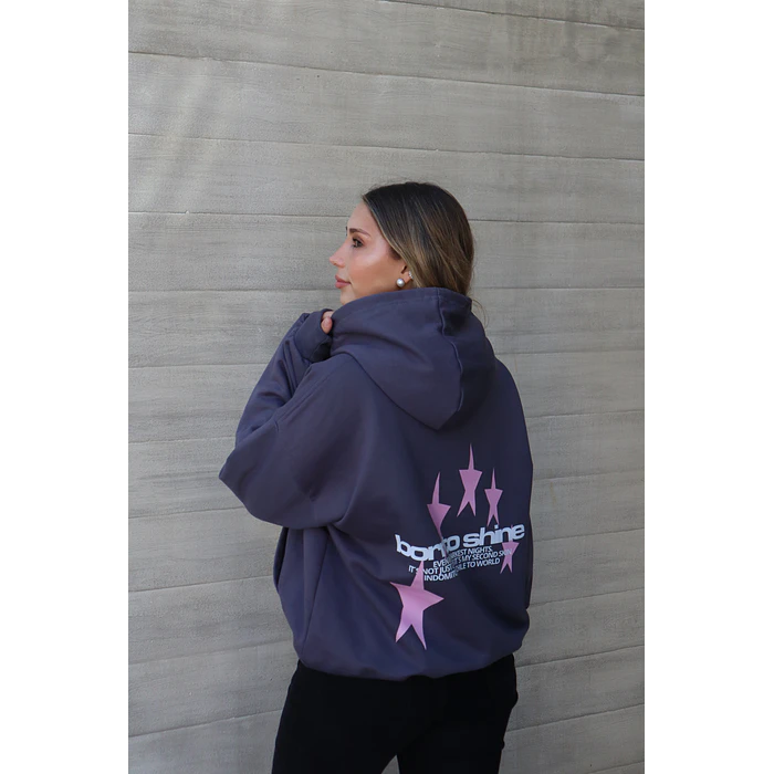 Hoodie Born to Shine ★★ Gris Rosa boxy fit  3