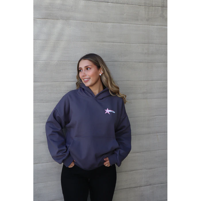 Hoodie Born to Shine ★★ Gris Rosa boxy fit  2
