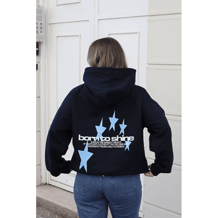 Hoodie Born to Shine ★★ Navy blue boxy fit 1