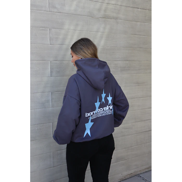 Hoodie Born to Shine ★★ Gris Celeste boxy fit 3