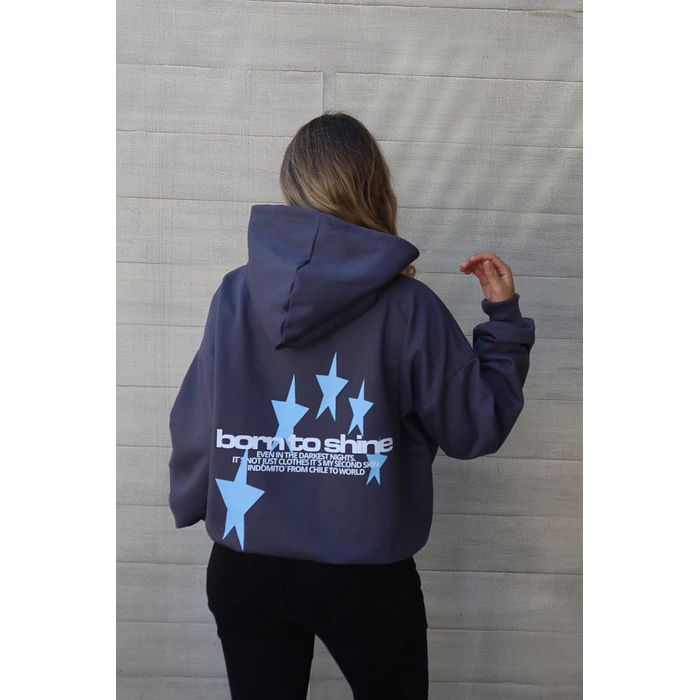 Hoodie Born to Shine ★★ Gris Celeste boxy fit 1
