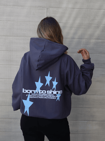 Hoodie Born to Shine ★★ Gris Celeste boxy fit