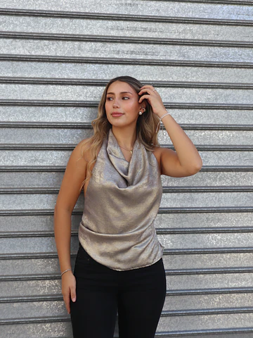 Top Venecia gris toques dorado