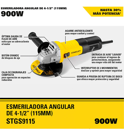 ESMERIL ANGULAR  4-1/2' 900W STGS9115-B2C STANLEY 