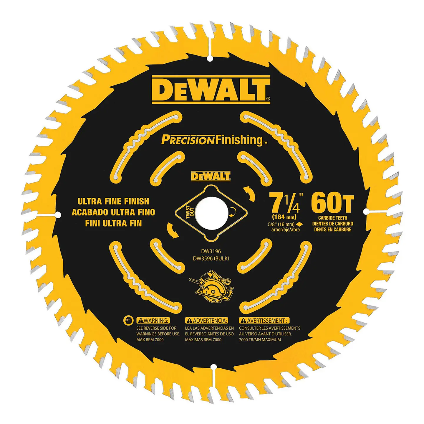 DISCO SIERRA 7-1/4'' CORTE ULTRA FINO 60D DW3196 DEWALT 1