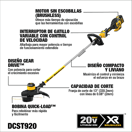 ORILLADORA 20V SIN CARBONES ( NO INCLUYE BATERIA ) DCST920B DEWALT