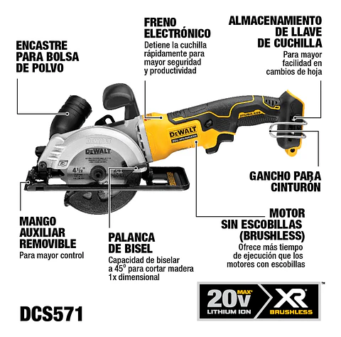 SIERRA CIRCULAR 4-1/2 20V BRUSHLESS ATOMIC ( SOLO HERRAMIENTA ) DCS571B DEWALT